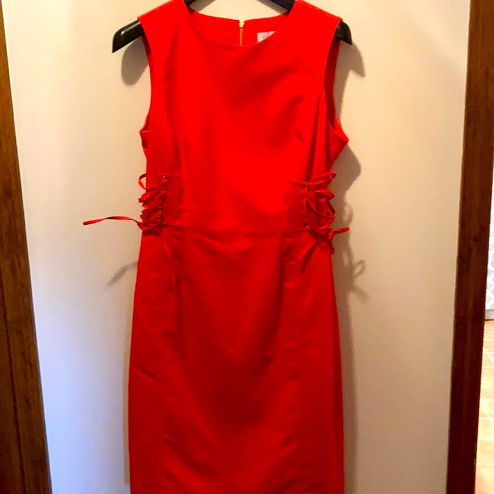 Beautiful coral Calvin Klein sheath corset ties